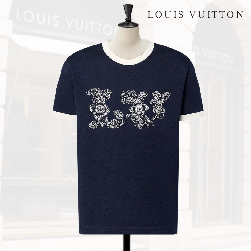 送料込*ルイヴィトン*フローラルLVインターシャ半袖Tシャツ