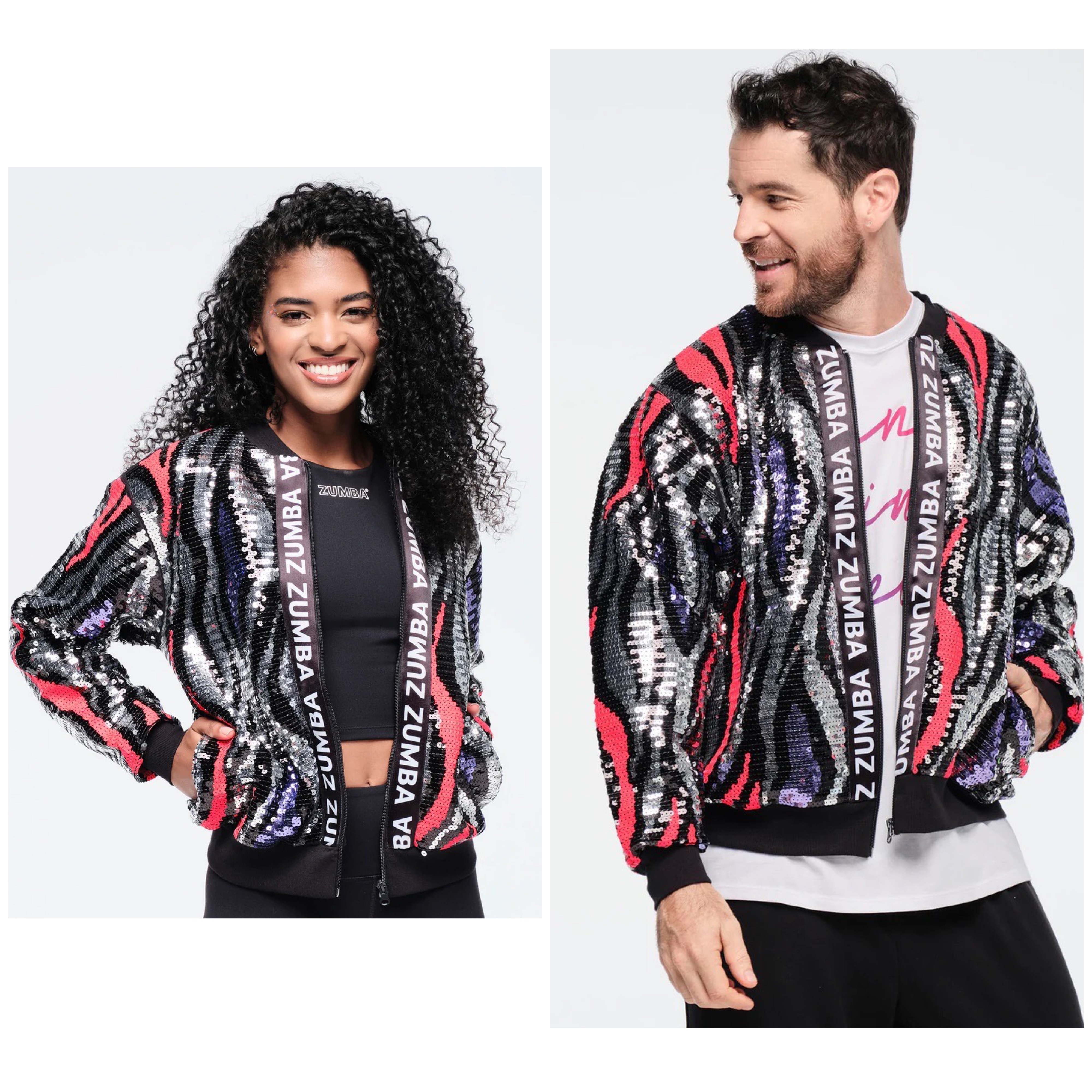 新作♪ユニセックス ズンバFunscape Sequin Bomber Jacket