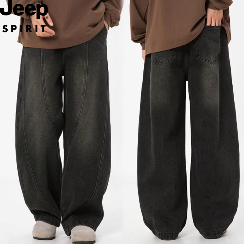 jeep デニムパンツ ストリートワイドパンツルーズウォッシュド