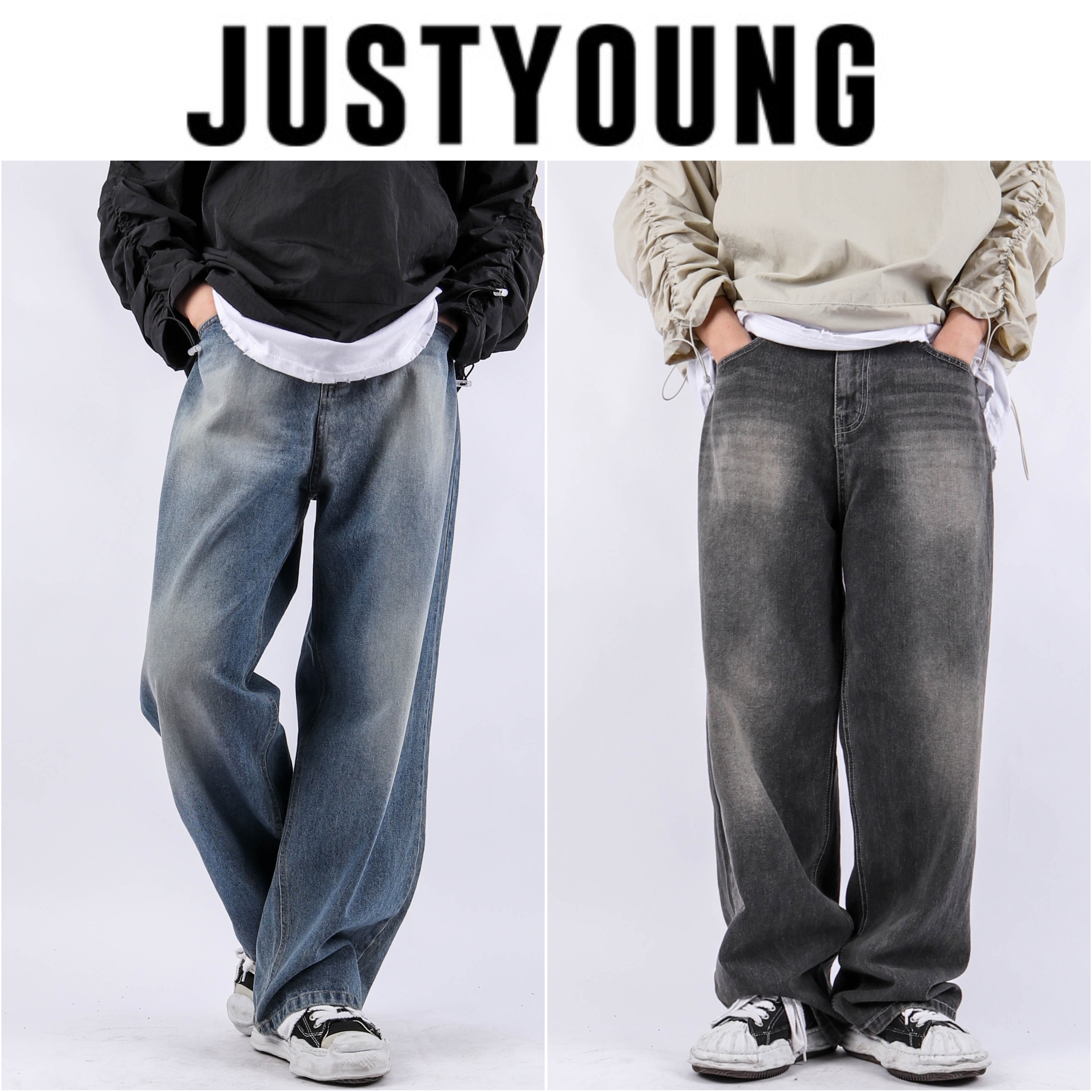 韓国発!【JUSTYOUNG】AP Vintage Wash EXTRA Wide Jeans