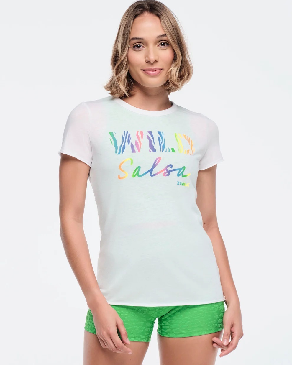 新作♪ズンバ Zumba Funscape Crew Neck Tee With Back Slashes