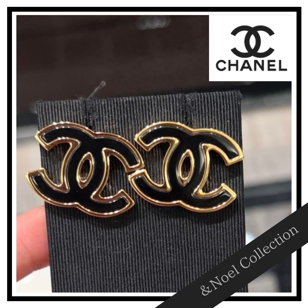 【大ぶりブラック×ゴールド♢】CHANEL*CCロゴ*ピアス