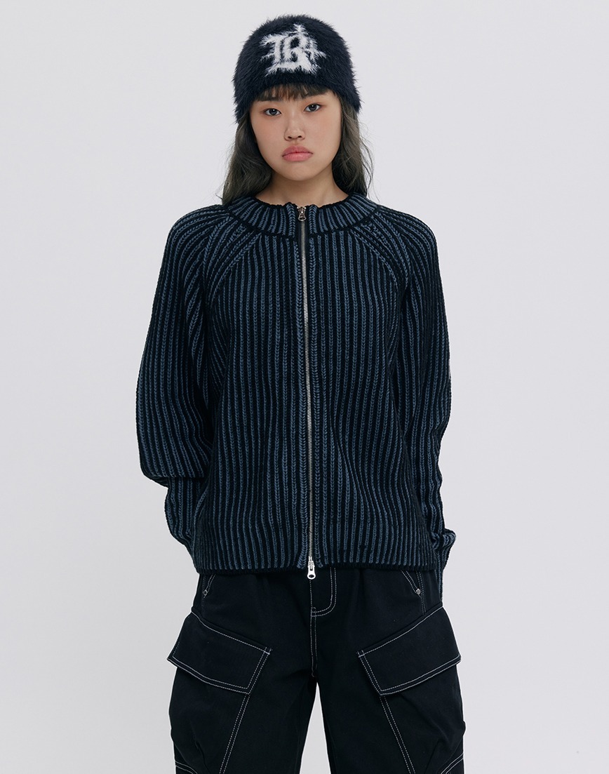 [ROMANTIC CROWN]★24FW★韓国人気★TWO TONE HEAVY KNIT ZIP UP ROMANTIC CROWN]☆24FW☆韓国人気☆TWO TONE HEAVY KNIT ZIP UP