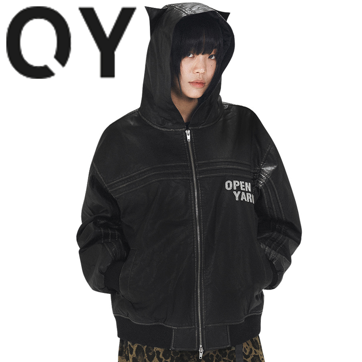 ★OY★WASHED LEATHER EARS HOODED JACKET - BLACK★正規品/人気