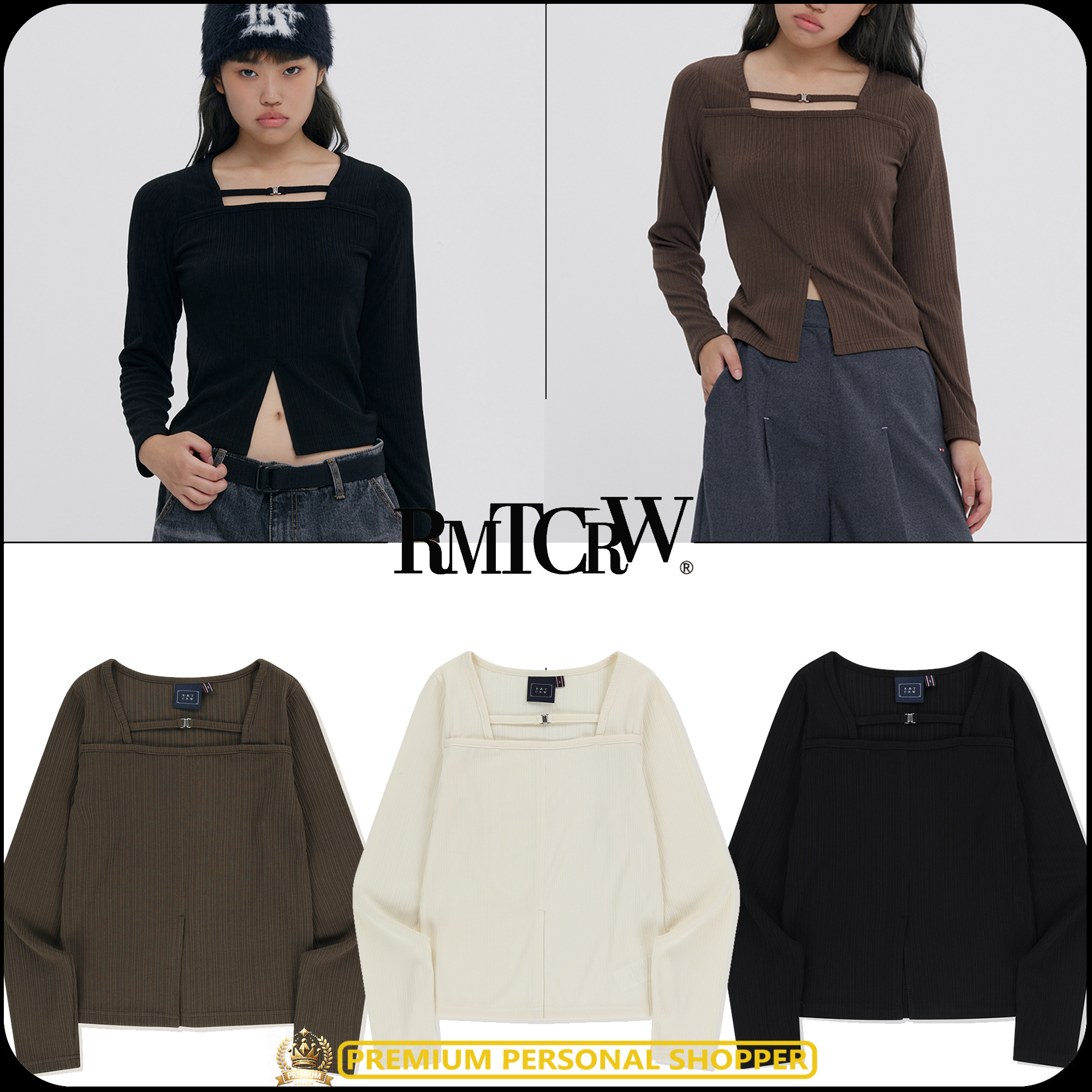 [ROMANTIC CROWN]★24FW★韓国人気★SQUARE NECK RIBBED TOP