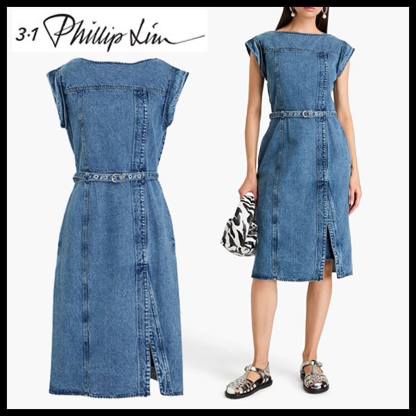 関税送料込 3.1 PHILLIP LIM デニム ミディワンピース ベルト付