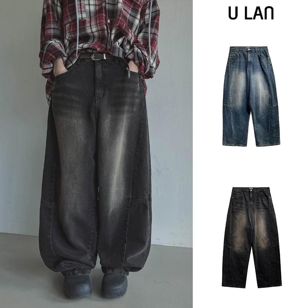【U LAN】Kench incisional balloon denim pants