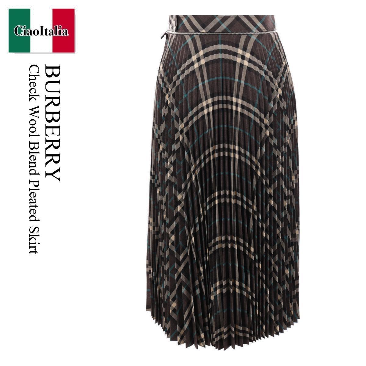 スカート Burberry Check Wool Blend Pleated Skirt