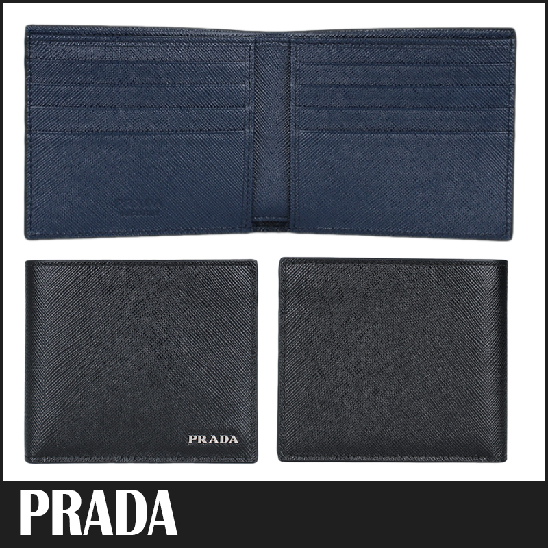 送料関税込☆PRADA メタル ロゴ サフィアーノ 折りたたみ財布