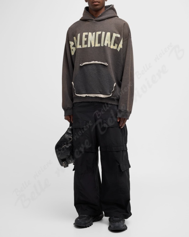 【BALENCIAGA】リップドポケット テープタイプ パーカー 24PF new/BALENCIAGA リップドポケットパーカー Hoodie Gray