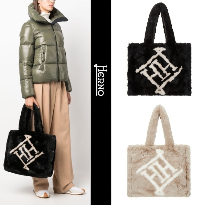 ２色●ヘルノロゴ●HERNO●ふわふわエコファートートバッグ