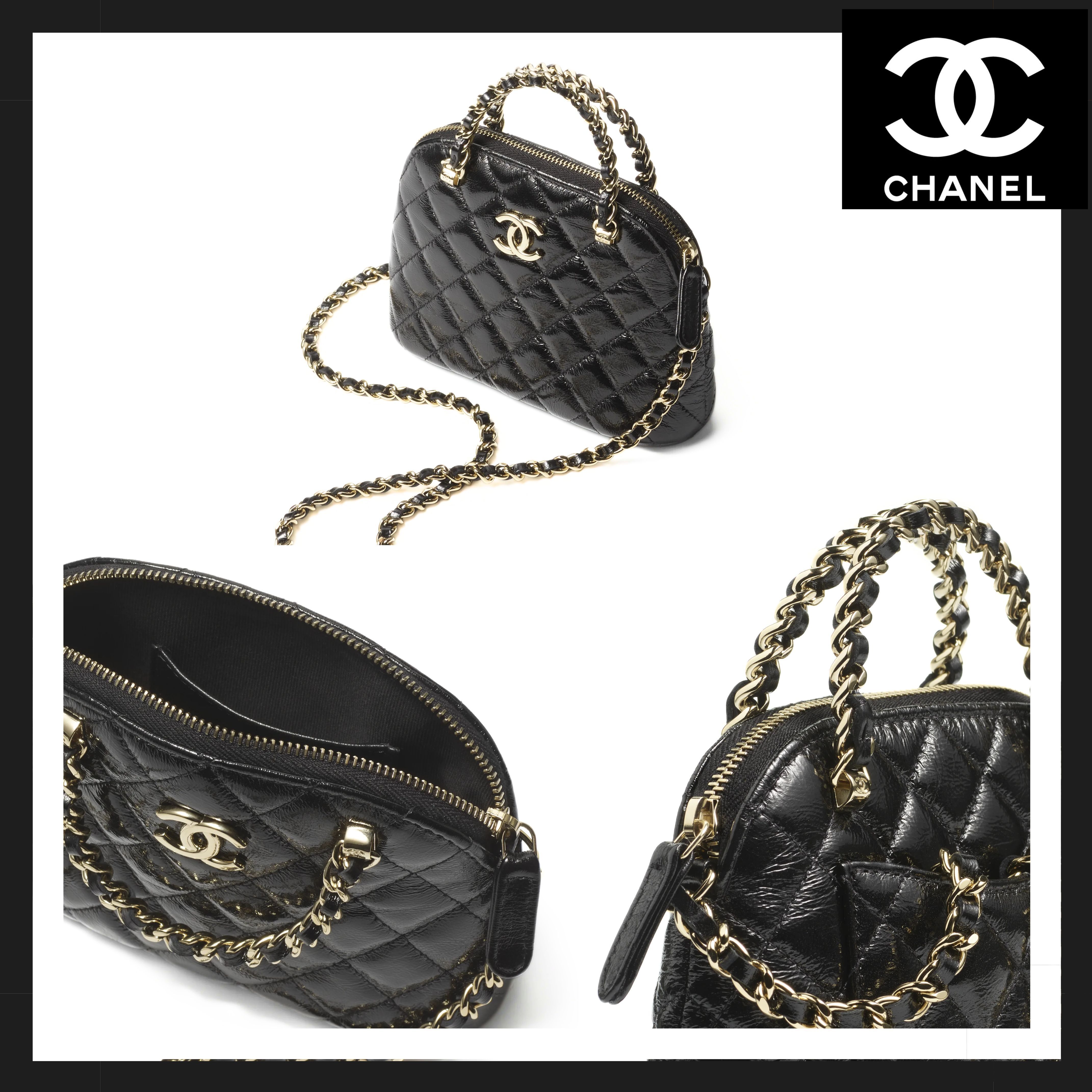 【CHANEL】チェーン クラッチ シャイニー ラムスキン ブラック