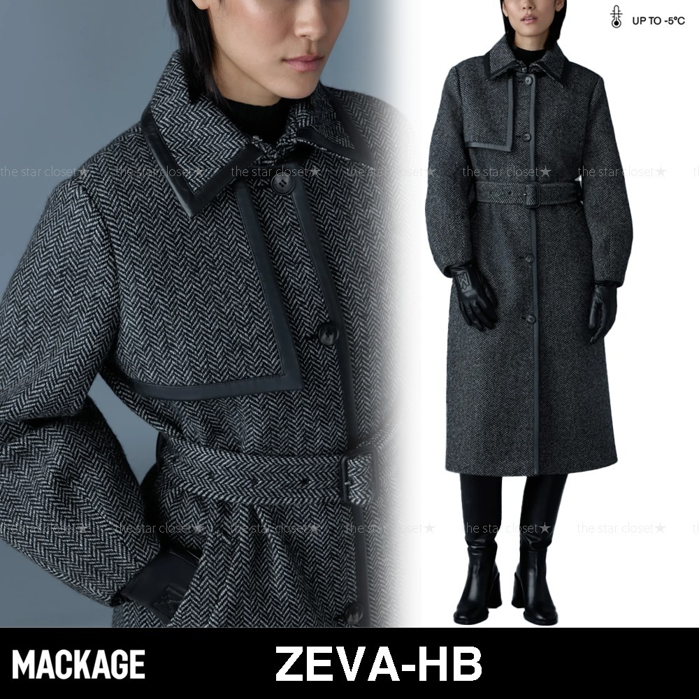 ●MACKAGE●ZEVA-HB ロング ウールヘリンボーン トレンチ