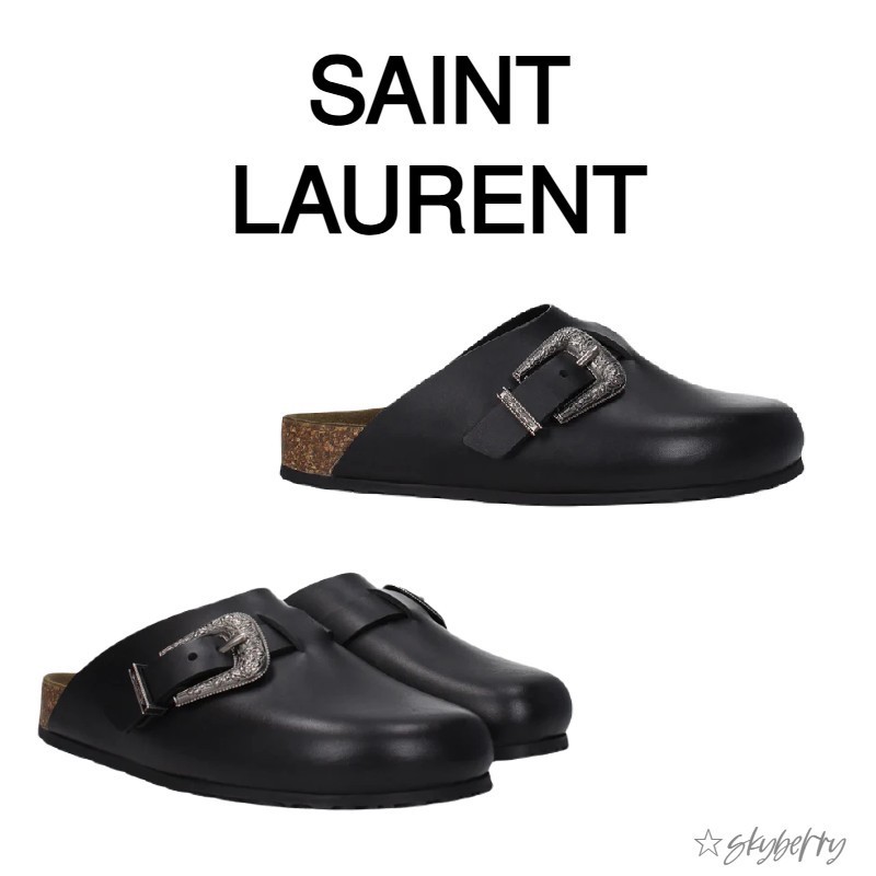 Saint Laurent サンローラン レザーバックルクロッグ687617AAAGY