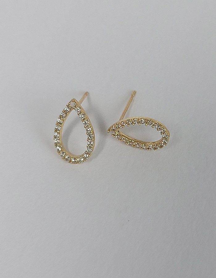 韓国【14K】(14金) cubic open teardrop stud earring ピアス