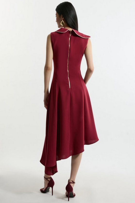 KAREN MILLEN ミディドレス ワンピース 無地 アシンメトリー 国内発*Karen Millen*ニット アシンメトリーネック ミディドレス