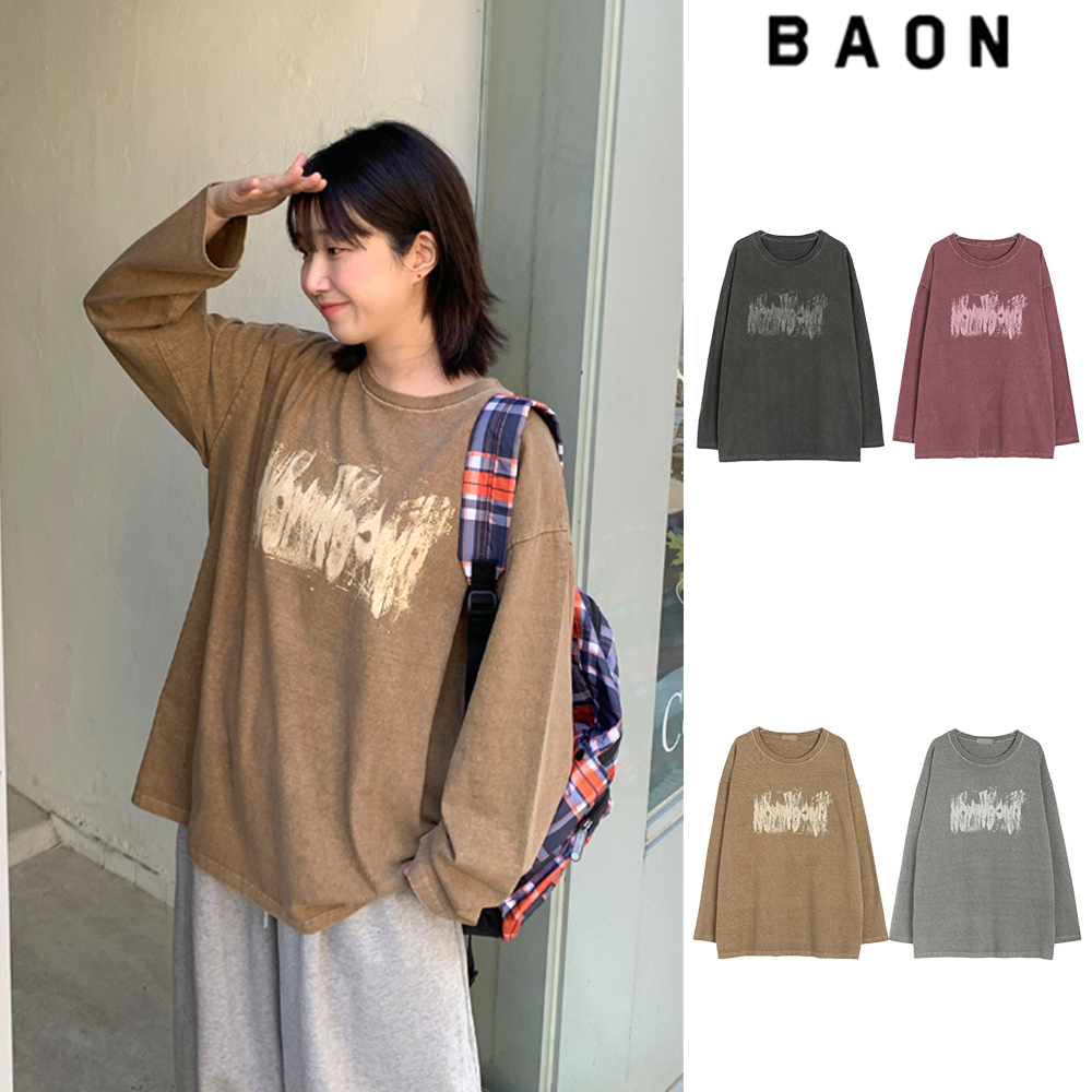 【BAON】[unisex] Lulubi Pigment Printing Over Long Sleeve T