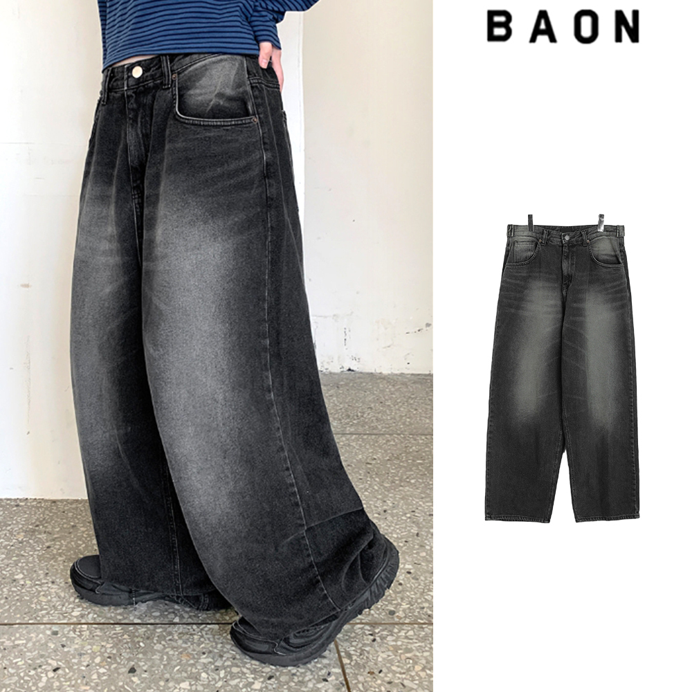 【BAON】Monyo Cat Washing Wide Balloon Bijo Denim Pants