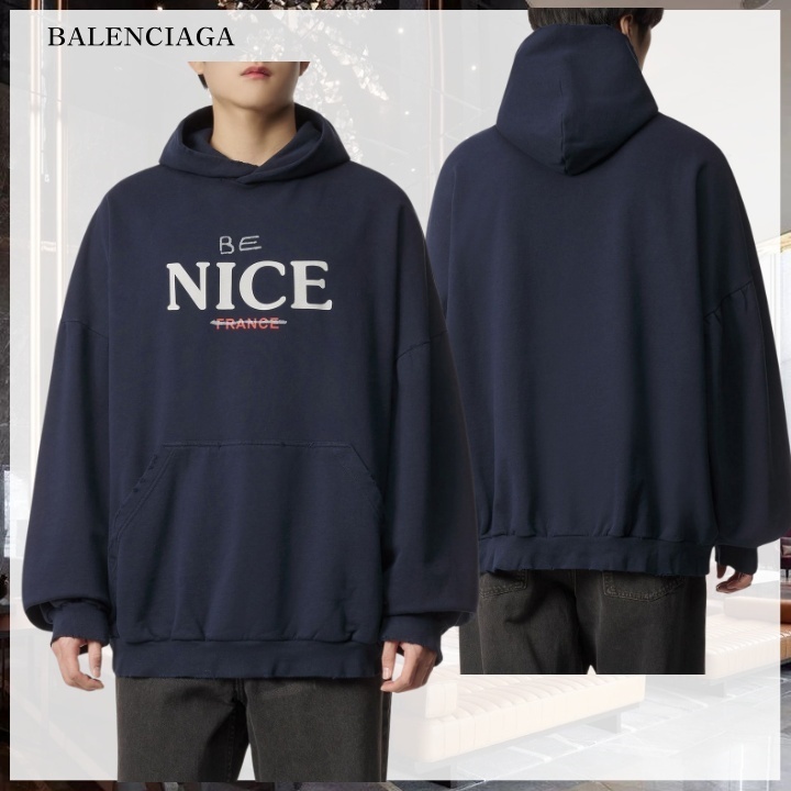 メンズ【Balenciaga】ロゴプリントフードスウェット