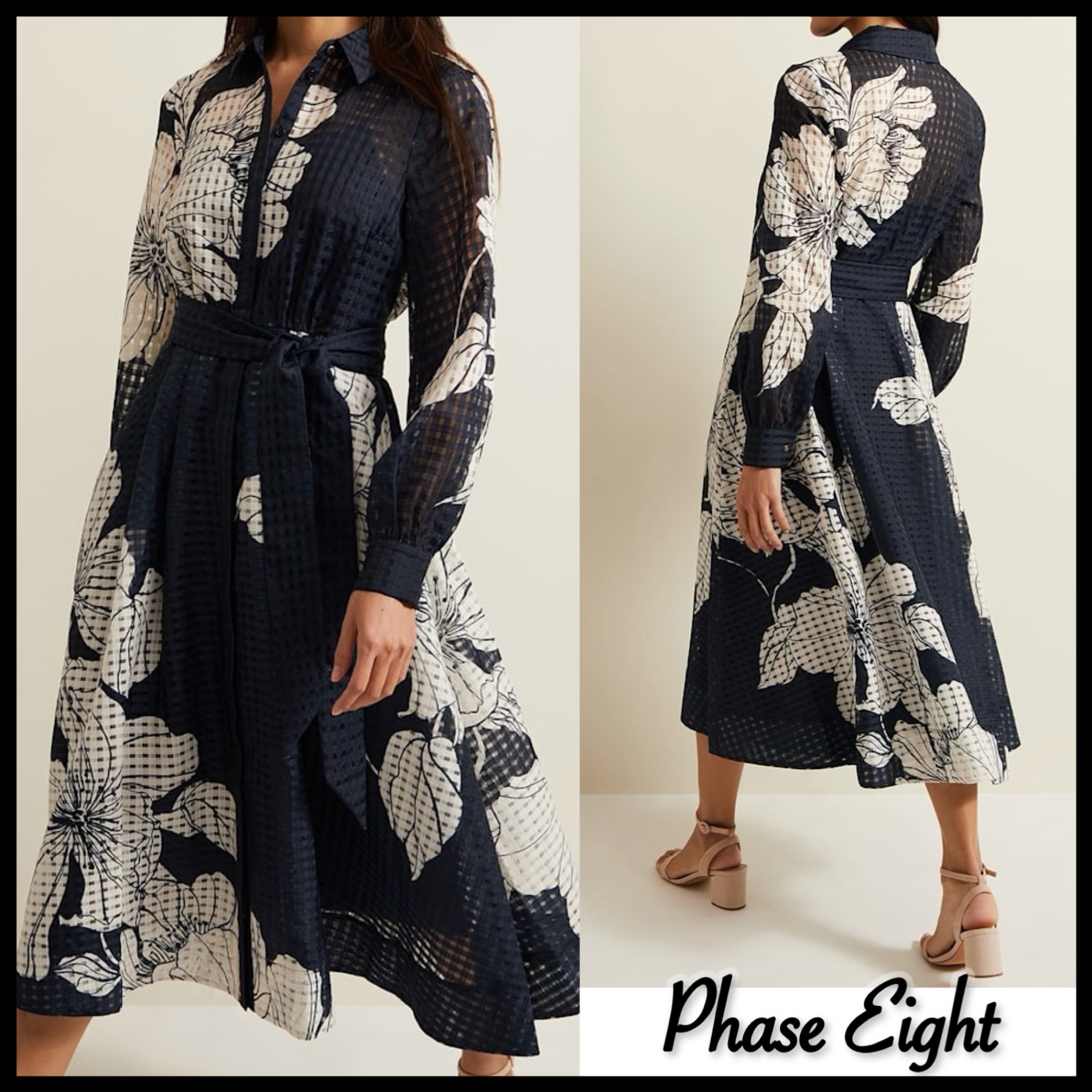Phase Eight】Natalie ネイビー フローラル 花 シャツ ドレス