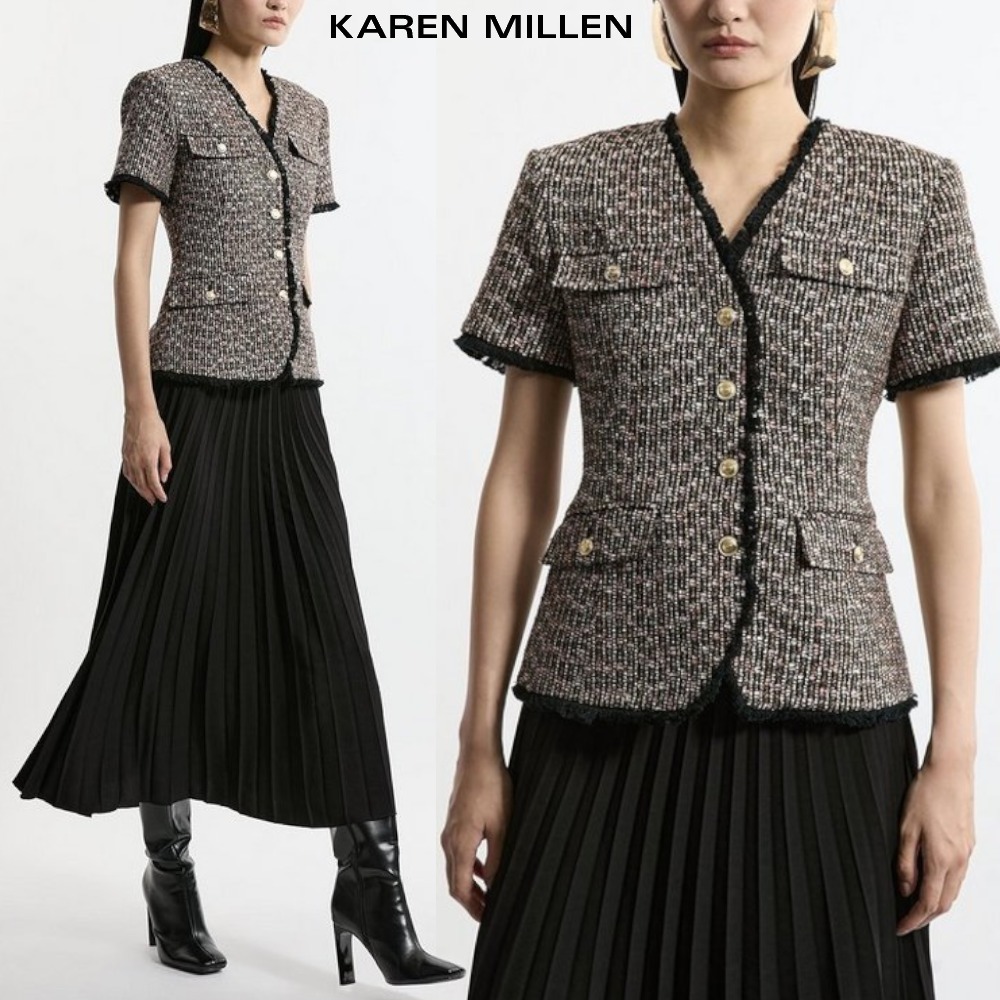 【KAREN MILLEN】ブークレ ツイード テーラード Aライン マキシ