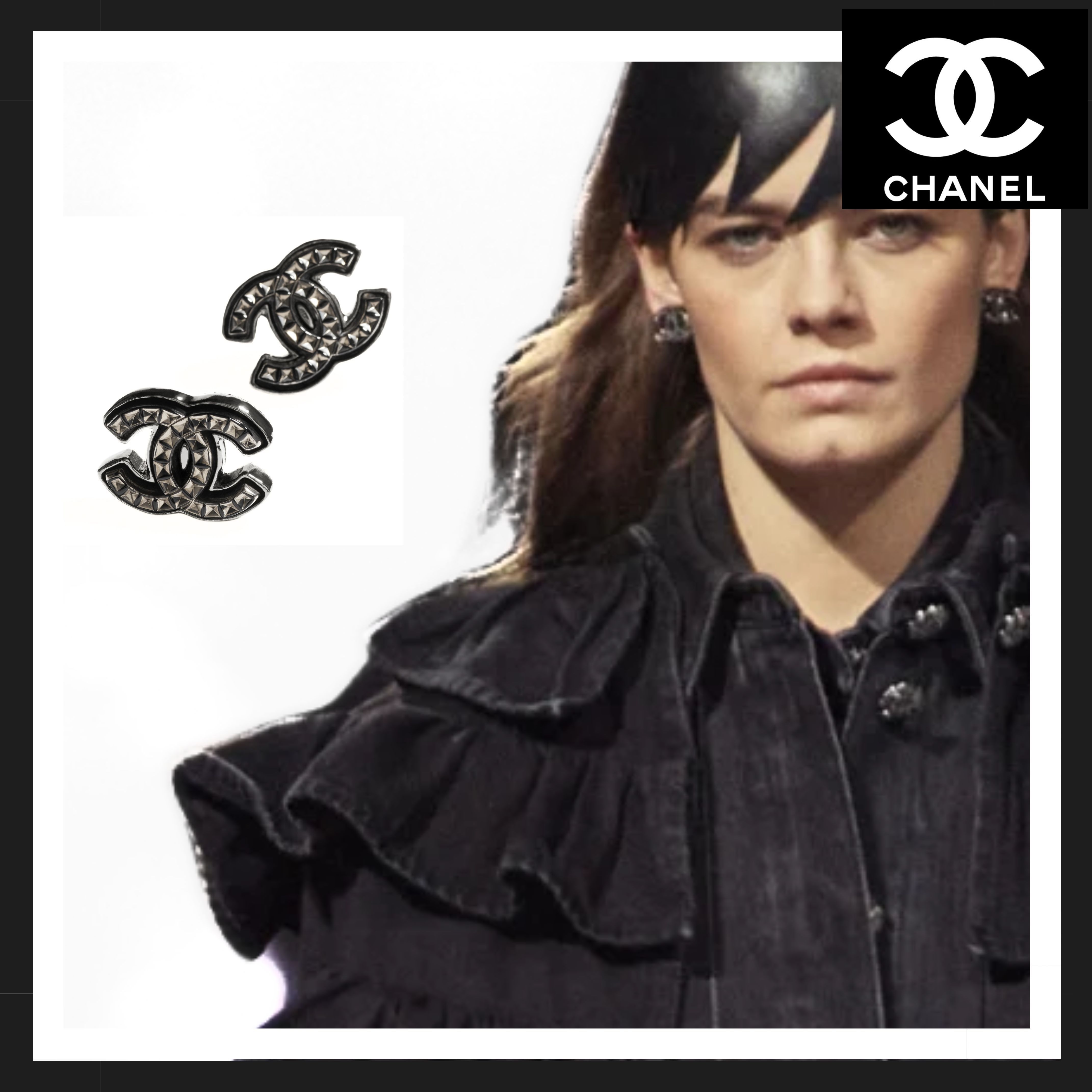 【CHANEL】ピアス シルバー&ブラック