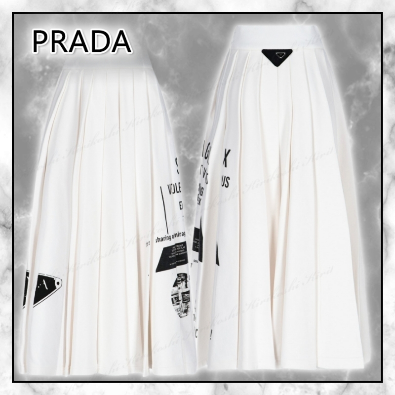 ◆PRADA 最新作◆フレア プリント マキシスカート/White◆