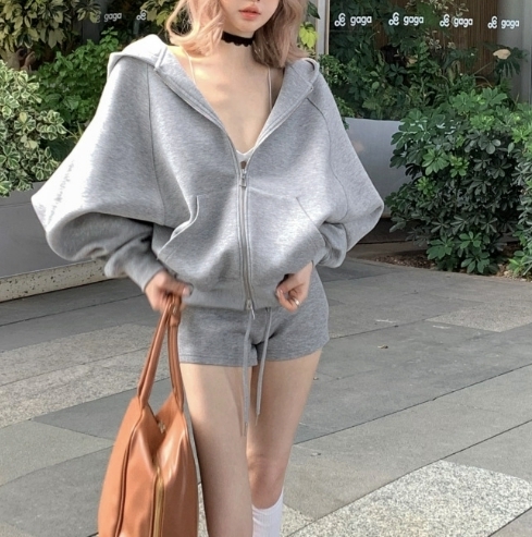 セットアップ ジップ パーカー クロップド 長袖 ショートパンツ