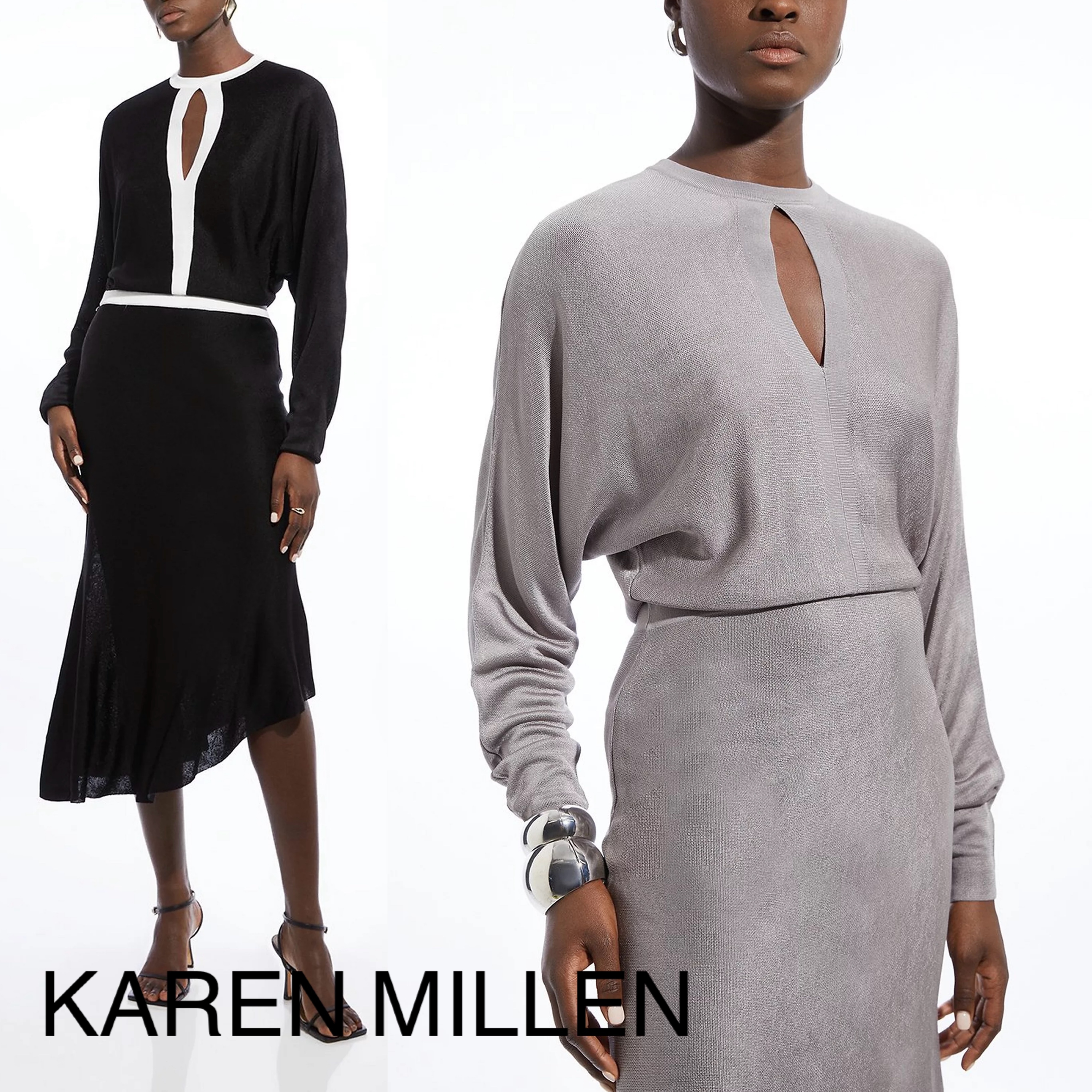 【Karen Millen】ビスコース アシンメトリー ニット ワンピース