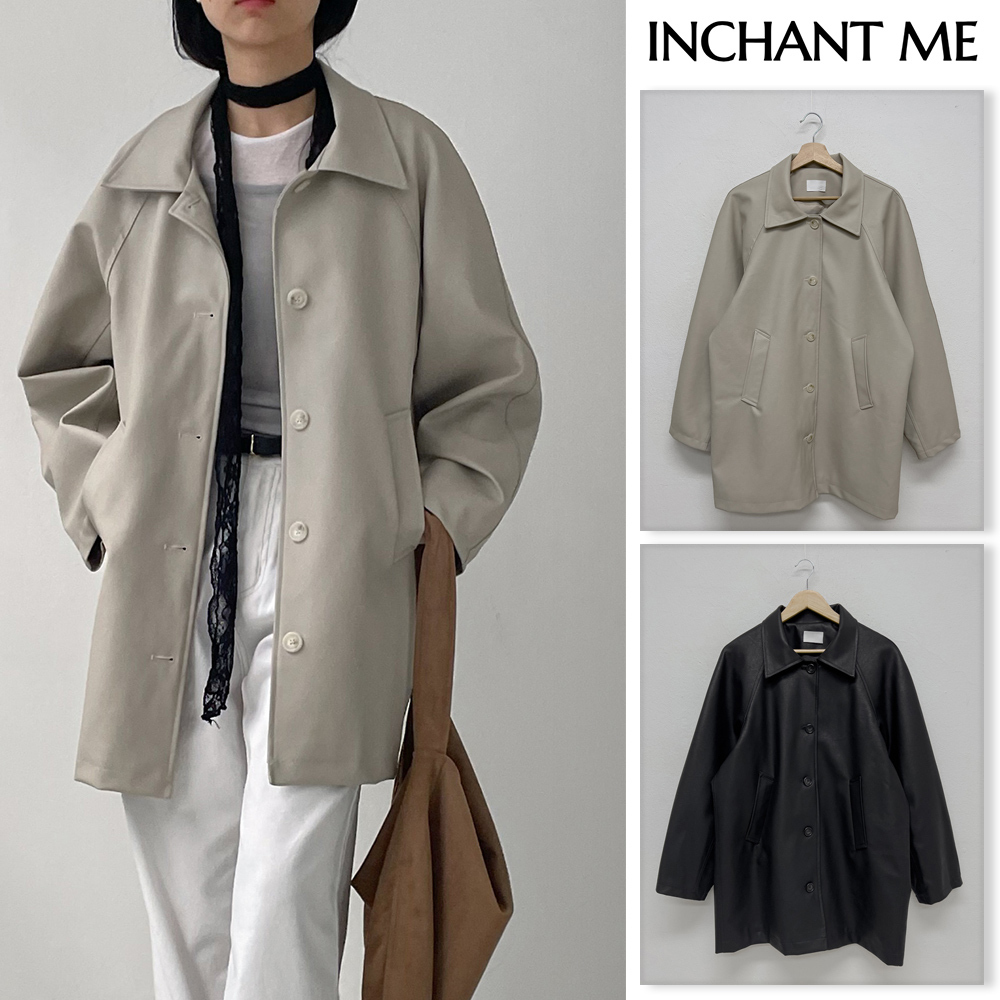 【INCHANT ME】Juki Collar Raglan Half Leather Coat