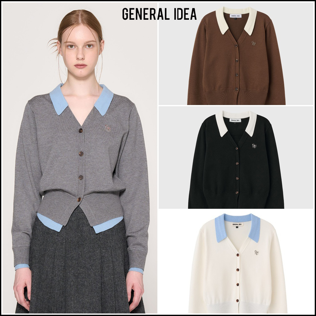 GENERAL IDEA] WOMAN Vネックリブ長袖カーディガン [BLACK]
