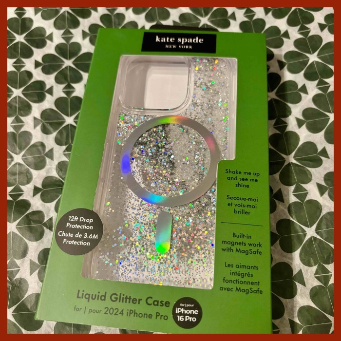 kate spade iPhone16Proケース Liquid Glitter Opal MagSafe