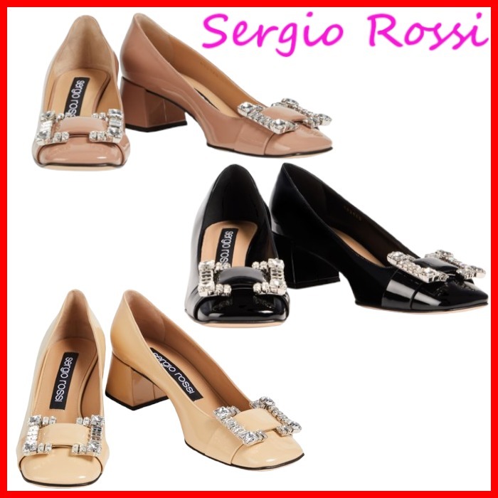 Sergio Rossi ロゴ Vernice クリスタル付き レザー パンプス