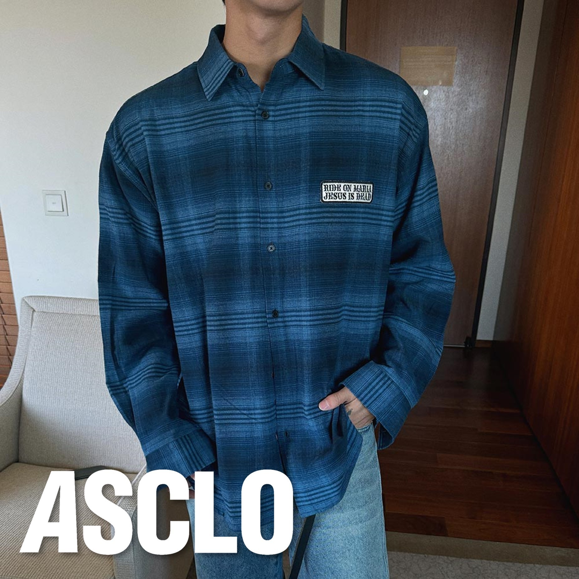 シャツ ASCLO Kato Patch Check Shirt (2color)