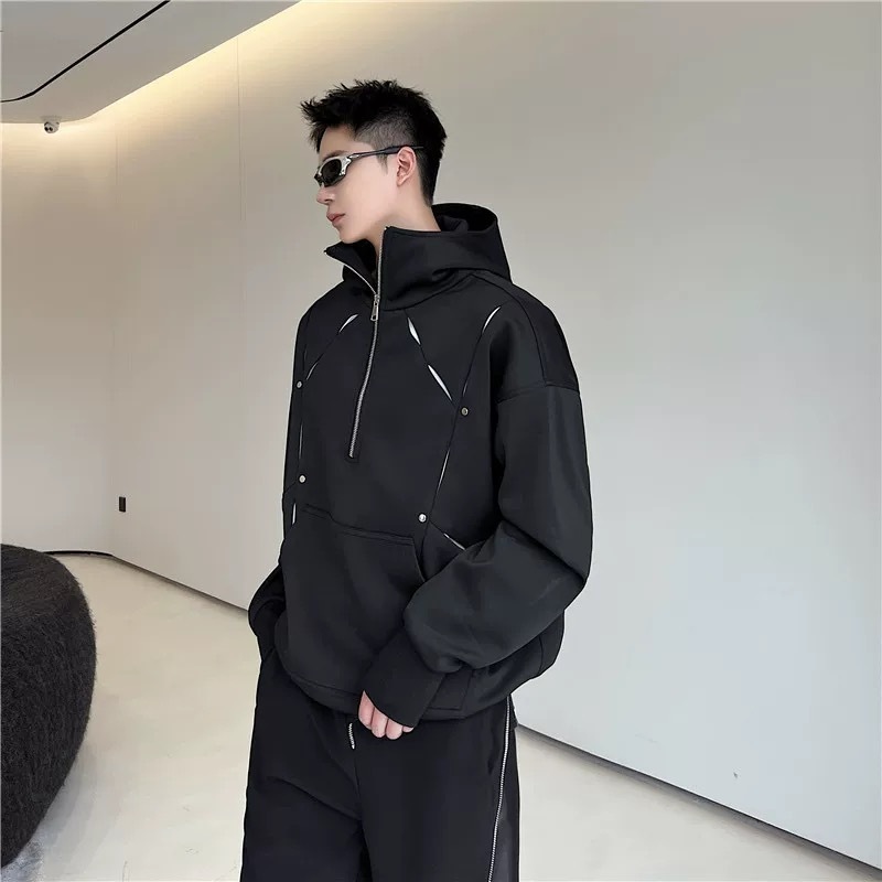 ハーフジップ フード トレーナー オーバーサイズ 韓国 モード系
