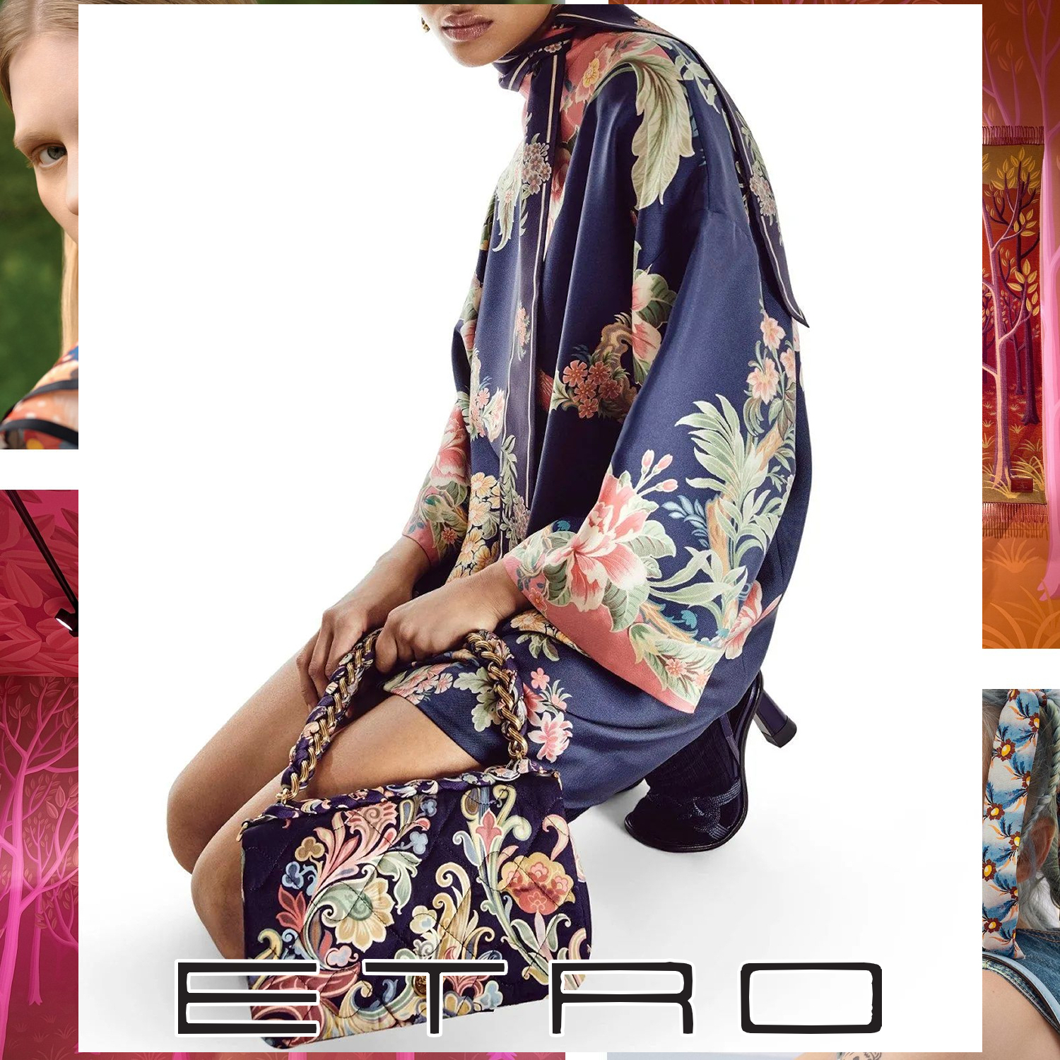 ETRO フローラルプリント シルク ツイルドレス パープル
