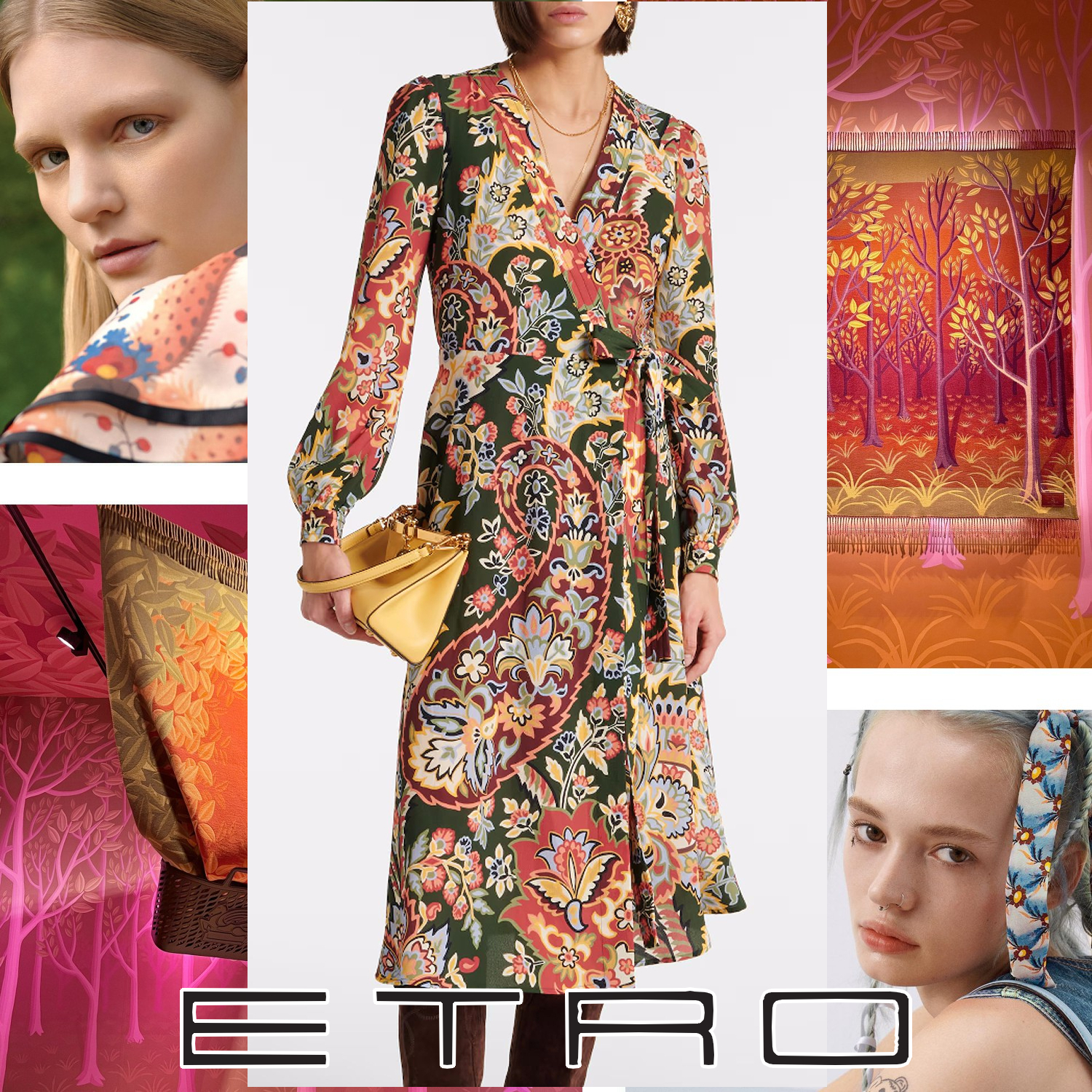 ETRO フローラルペイズリー Vネック ドレス マルチカラー