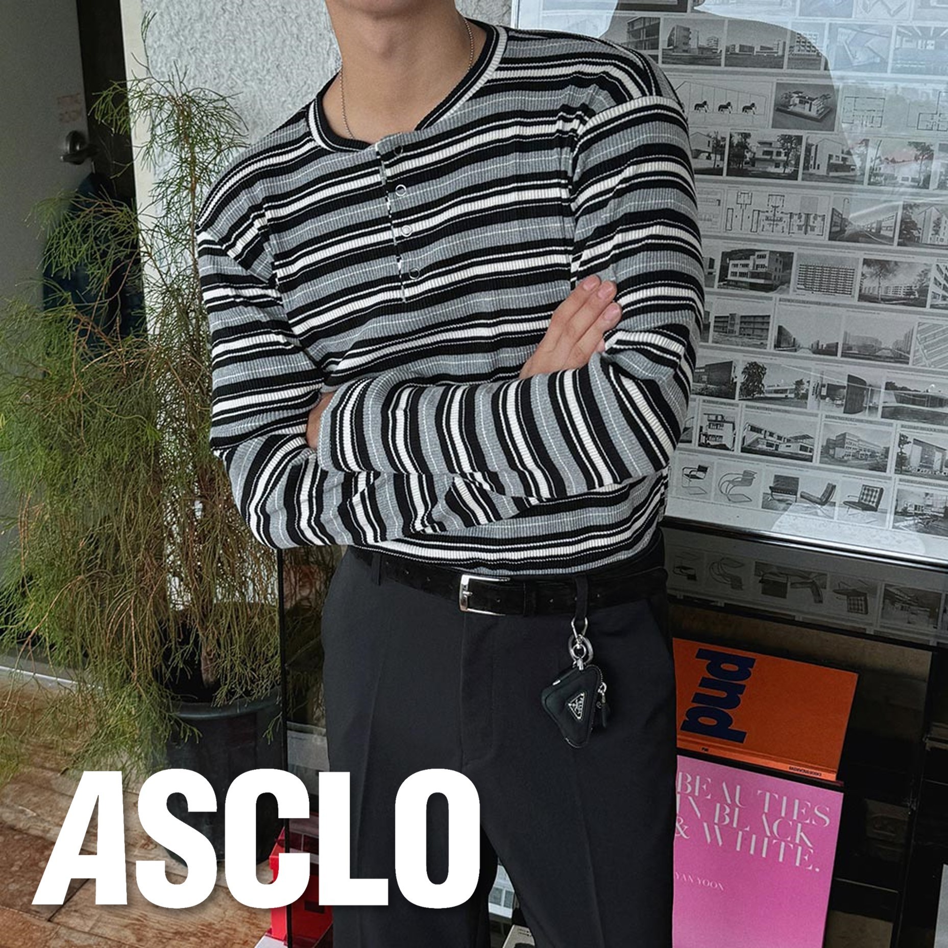 Tシャツ・カットソー 2 Low Marble Border Henry Neck T (3color)