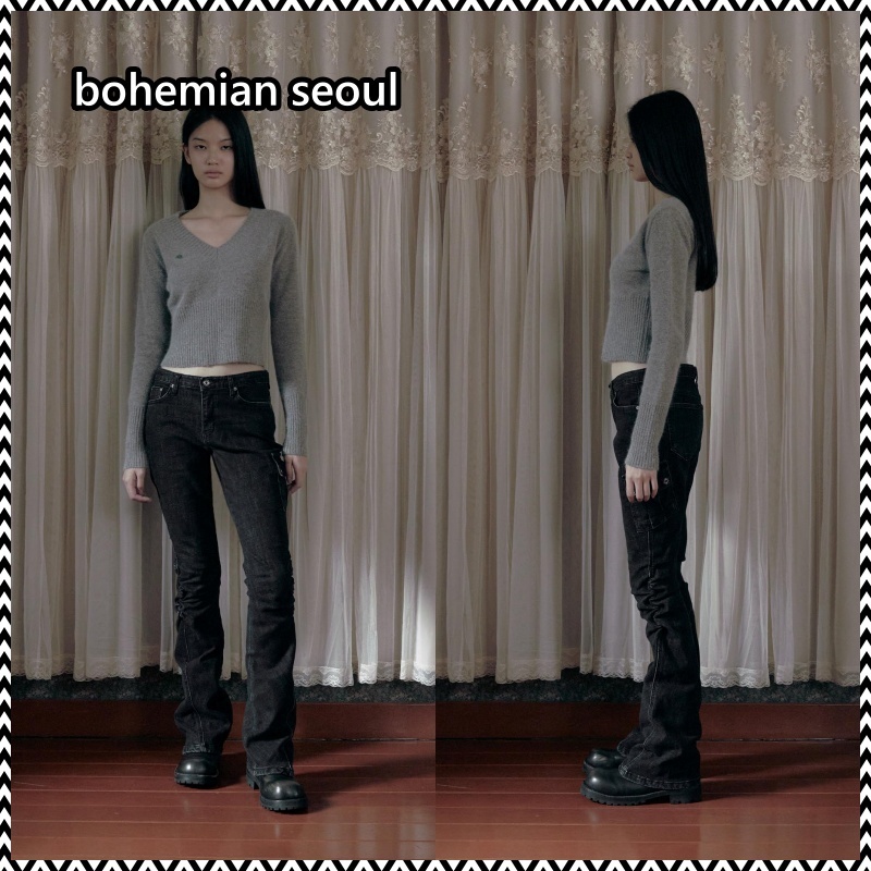 《bohemian seoul》 SNOW WASHED LEG SHIRRING JEANS