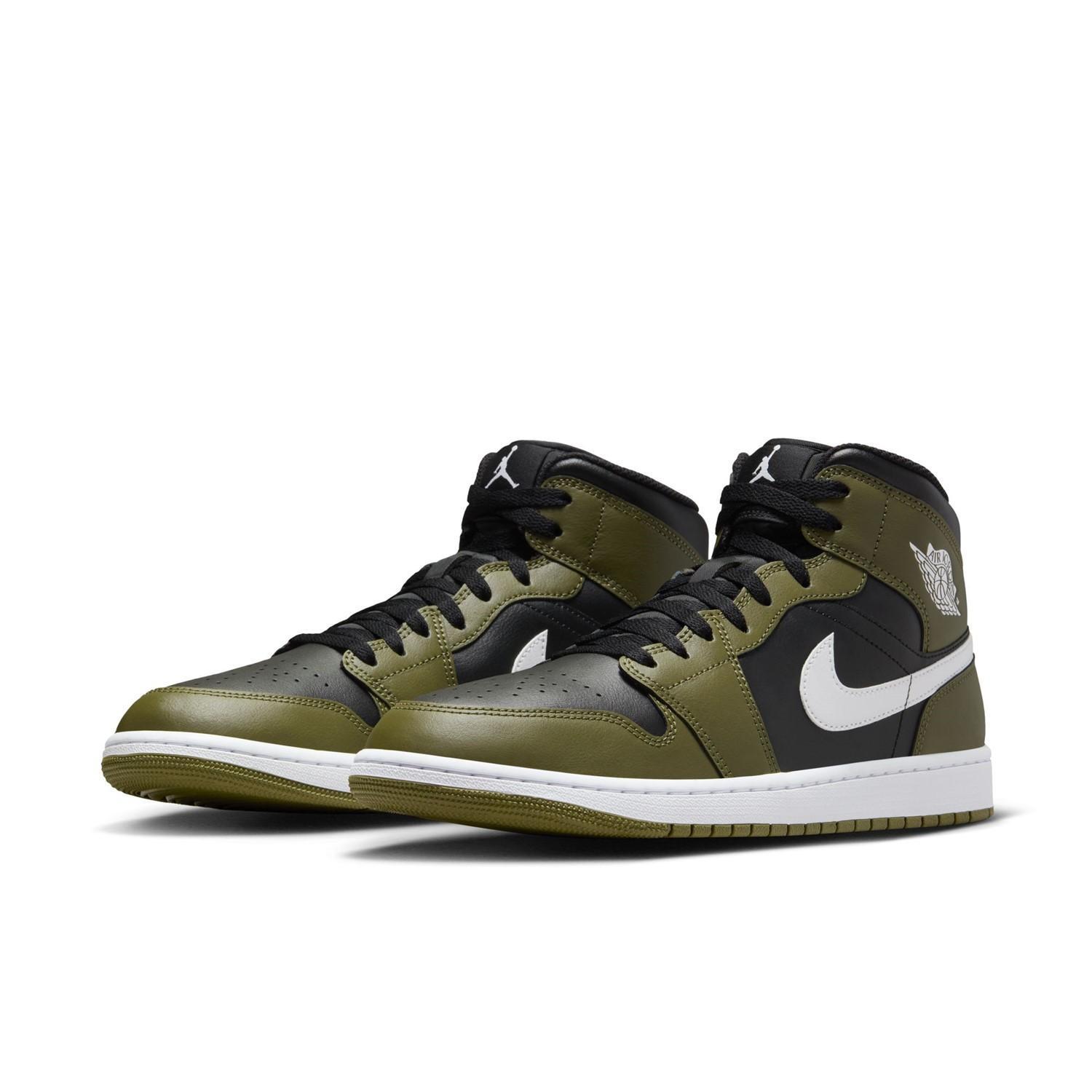 国内配送 NIKE AIR JORDAN 1 MID BLACK/WHITE-MEDIUM OLIVE-SAIL