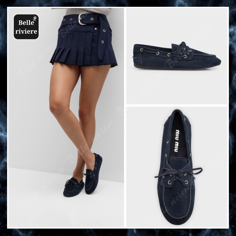 24PF new/MiuMiu スエードレースアップモカシン Moccasins Navy