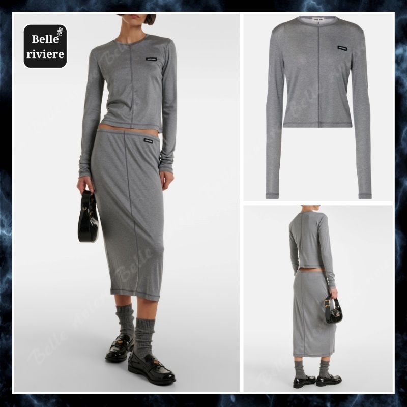 24PF new/MiuMiu ロゴシルクトップ Top Gray