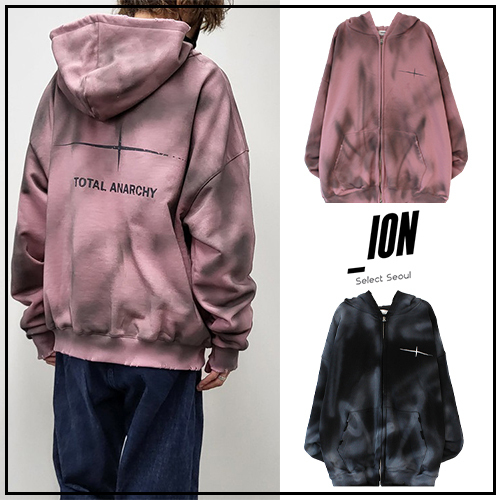 ★【IONSEOUL】 Dirty Spray Hood Zip-up★男女兼用★