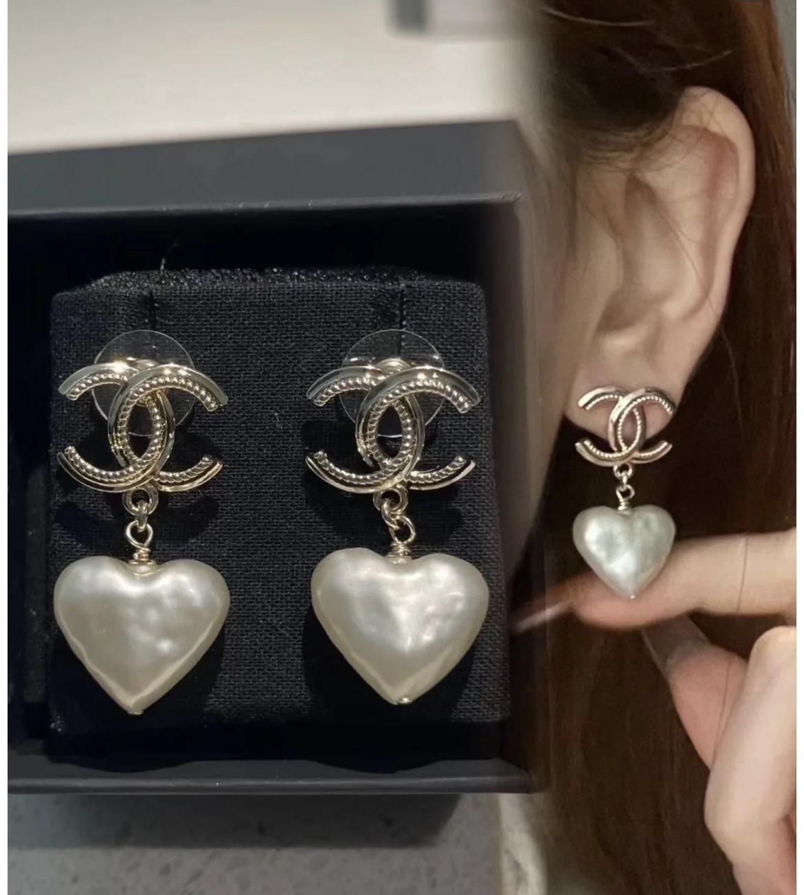 揺れるいびつなハートパールが可愛い 普段使いも◎CHANEL ピアス
