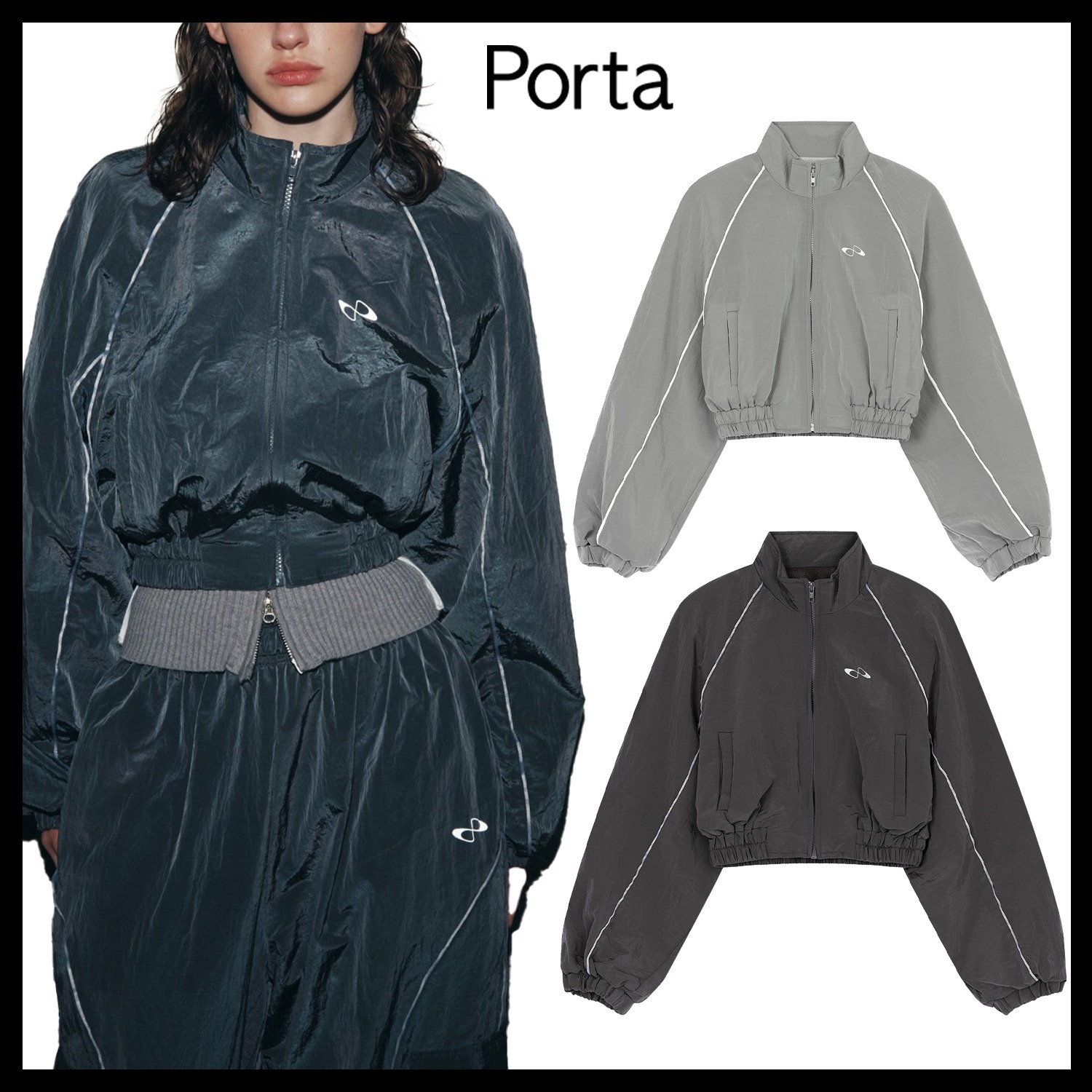 【PORTA】PIPING CROPPED WINDBREAKER / 追跡付