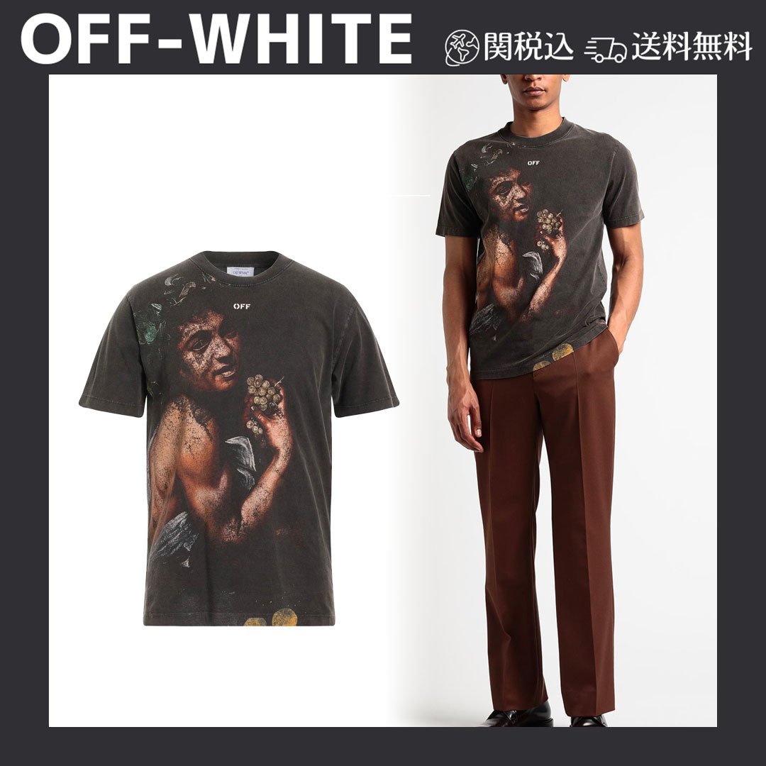 送料関税込★OFF-WHITE★ブランドロゴ 柄入りTシャツ