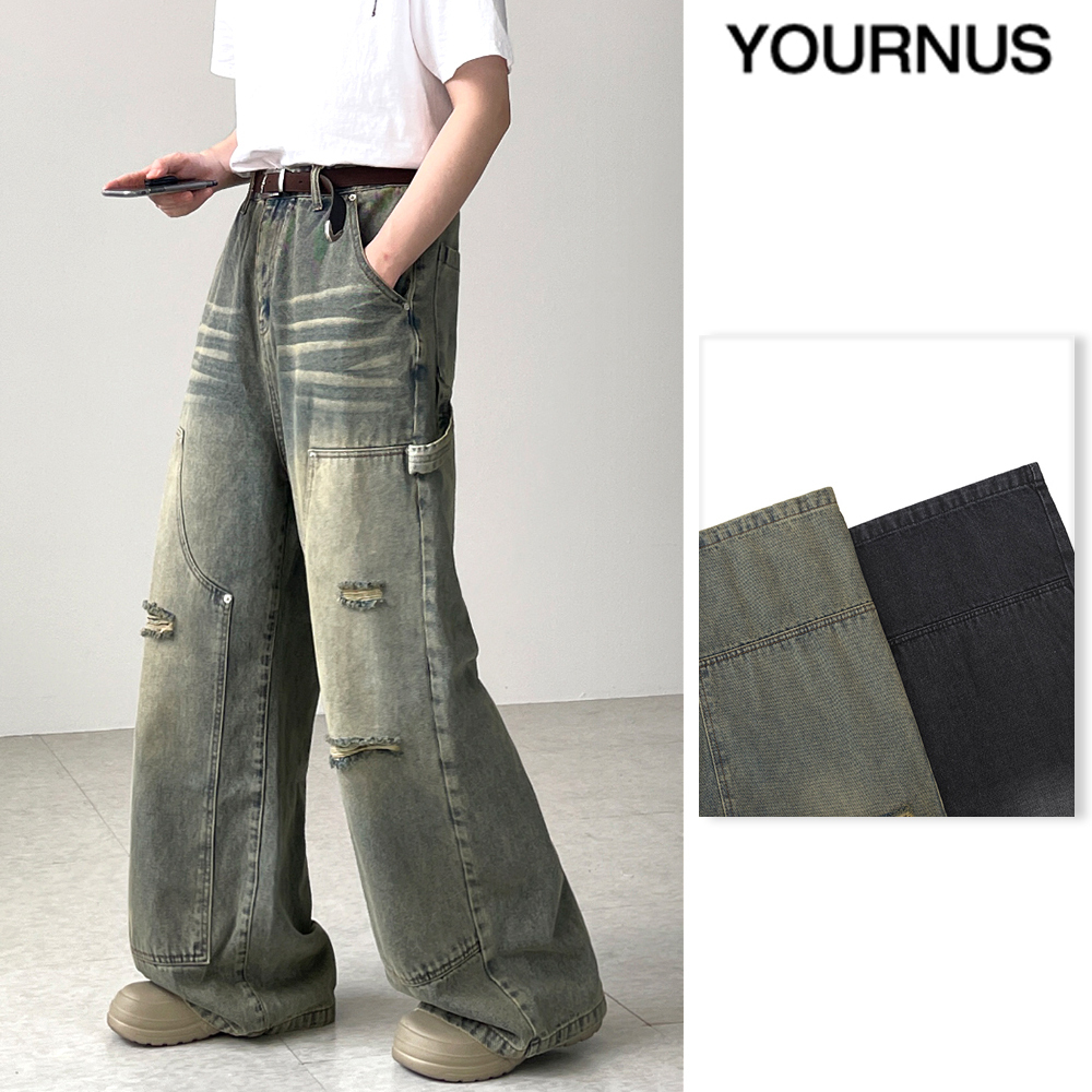 【YOURNUS】Naughty Double Knee Wide Denim