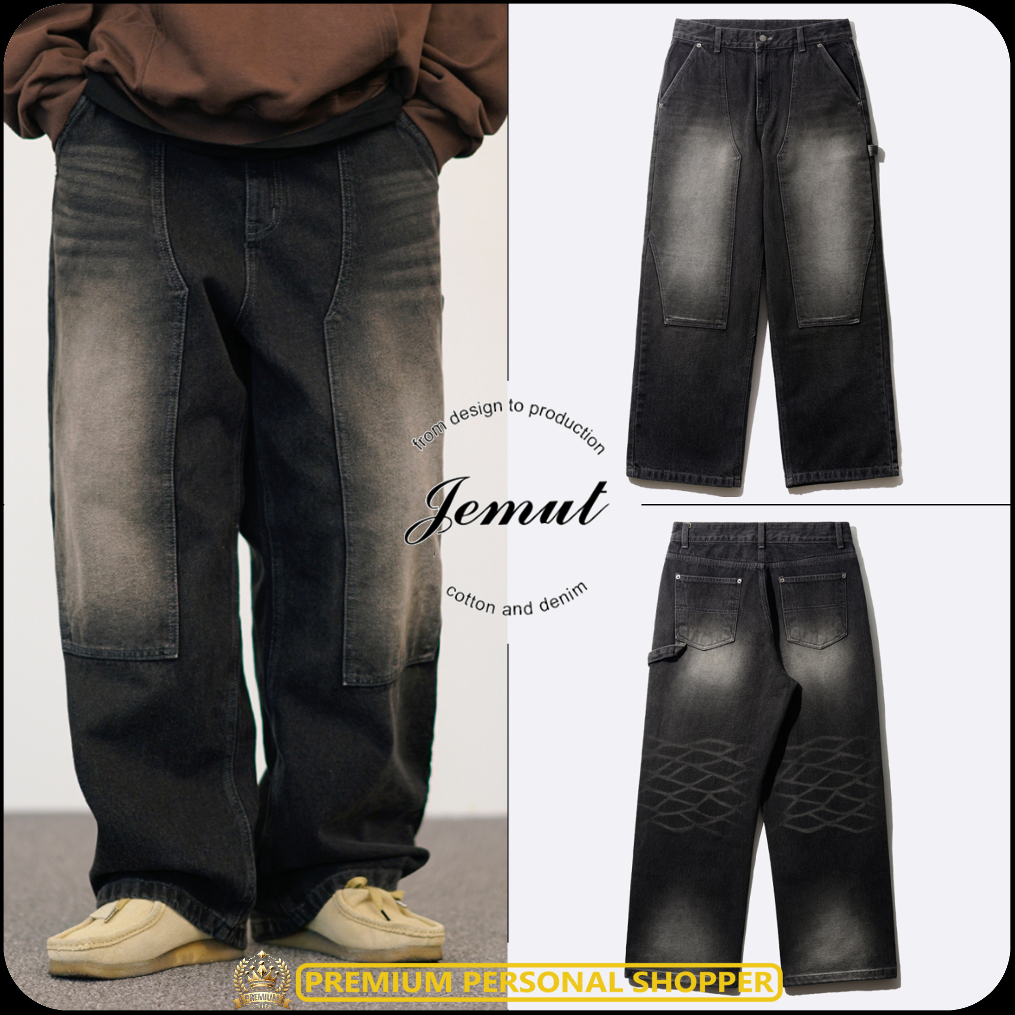 [JEMUT]★24FW★韓国人気★BUILD DOUBLE KNEE WIDE DENIM PANTS