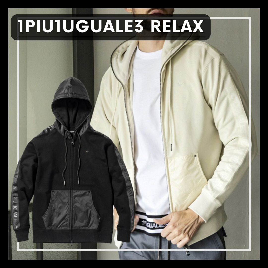 人気■1PIU1UGUALE3 RELAX■異素材コンビ ラインロゴパーカー
