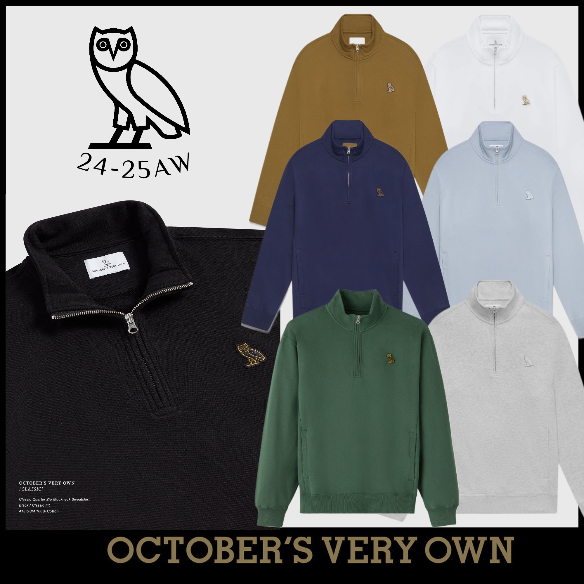 【October's Very Own】ロゴ モックネック・ジッパー スウェット
